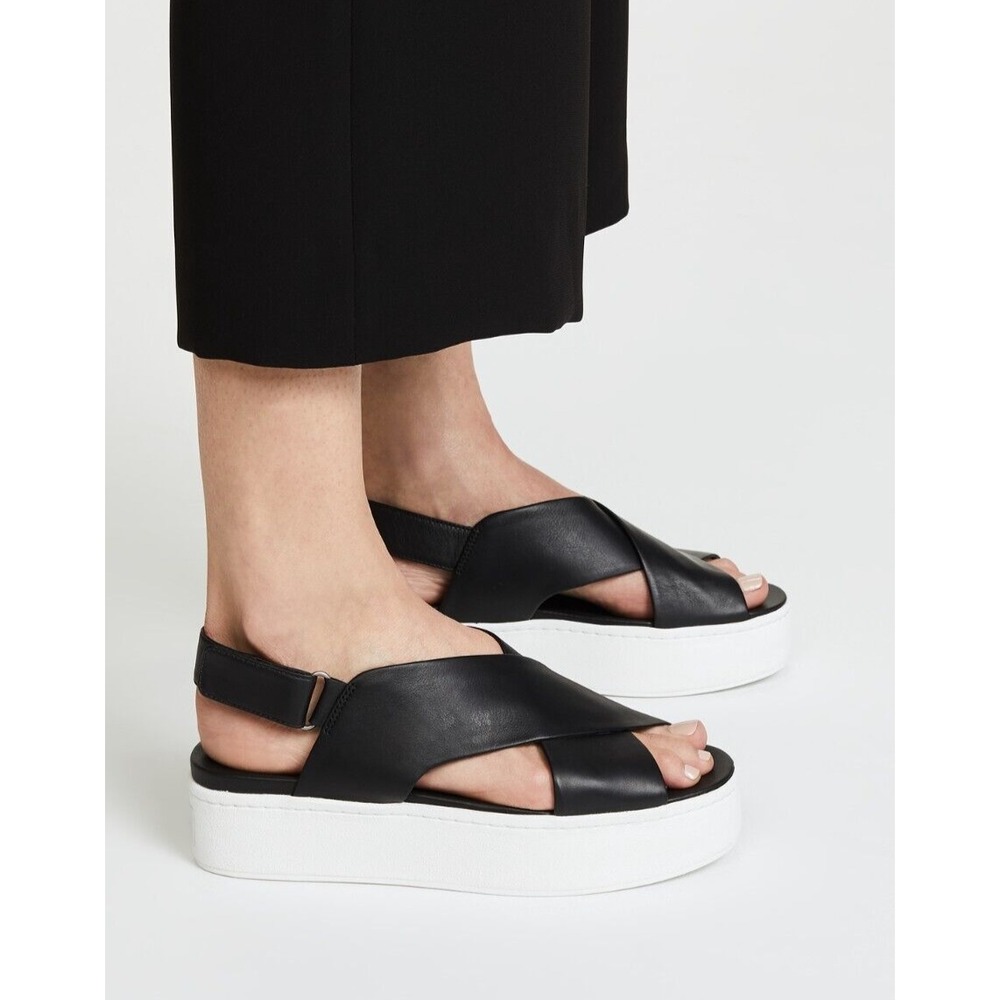 NIB Vince Weslan Crisscross Leather Platform Slingback Sandals Black 9.5 $225